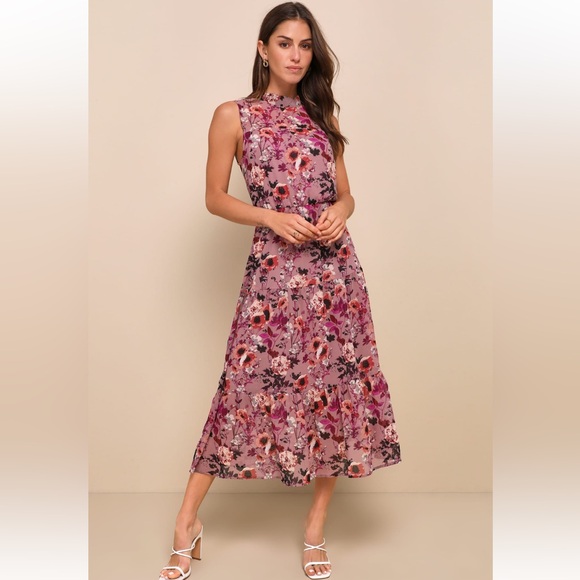 LULUS In My Dreams Mauve Floral Print Midi Dress - Picture 1 of 12